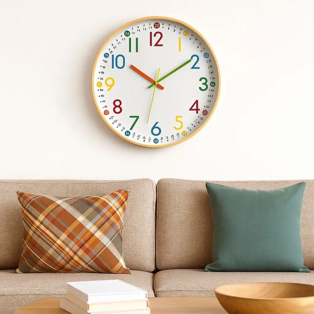 Easy Read 12 Inch Numeral Wall Clock Non Ticking Colorful Silent Electronic Clock Plastic Quartz Clock Classroom Decors