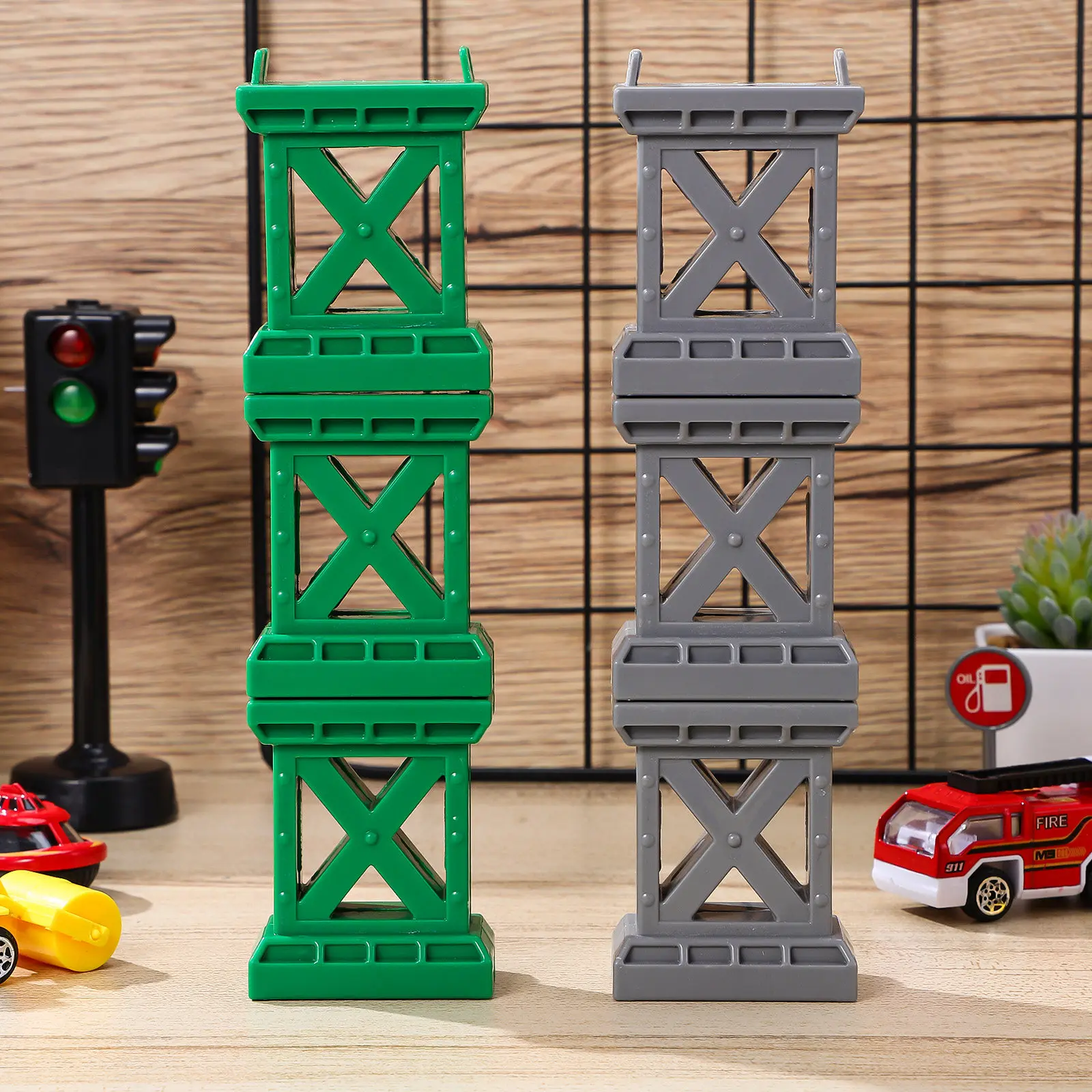 

6Pcs Train Bridge Pier Accessories Stackable Supports for Wooden Track Railway Track Pieces Train Set Accessories