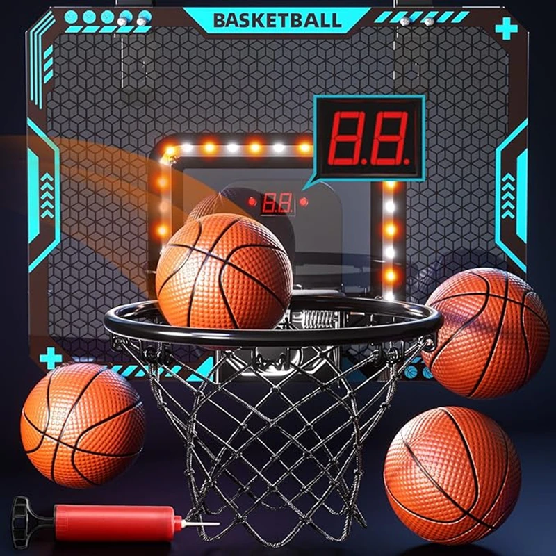 Basketball Hoop with 7 LED Lighting Over The Door Basketball Hoops Electronic Scoreboard Points game with one Ball Gift