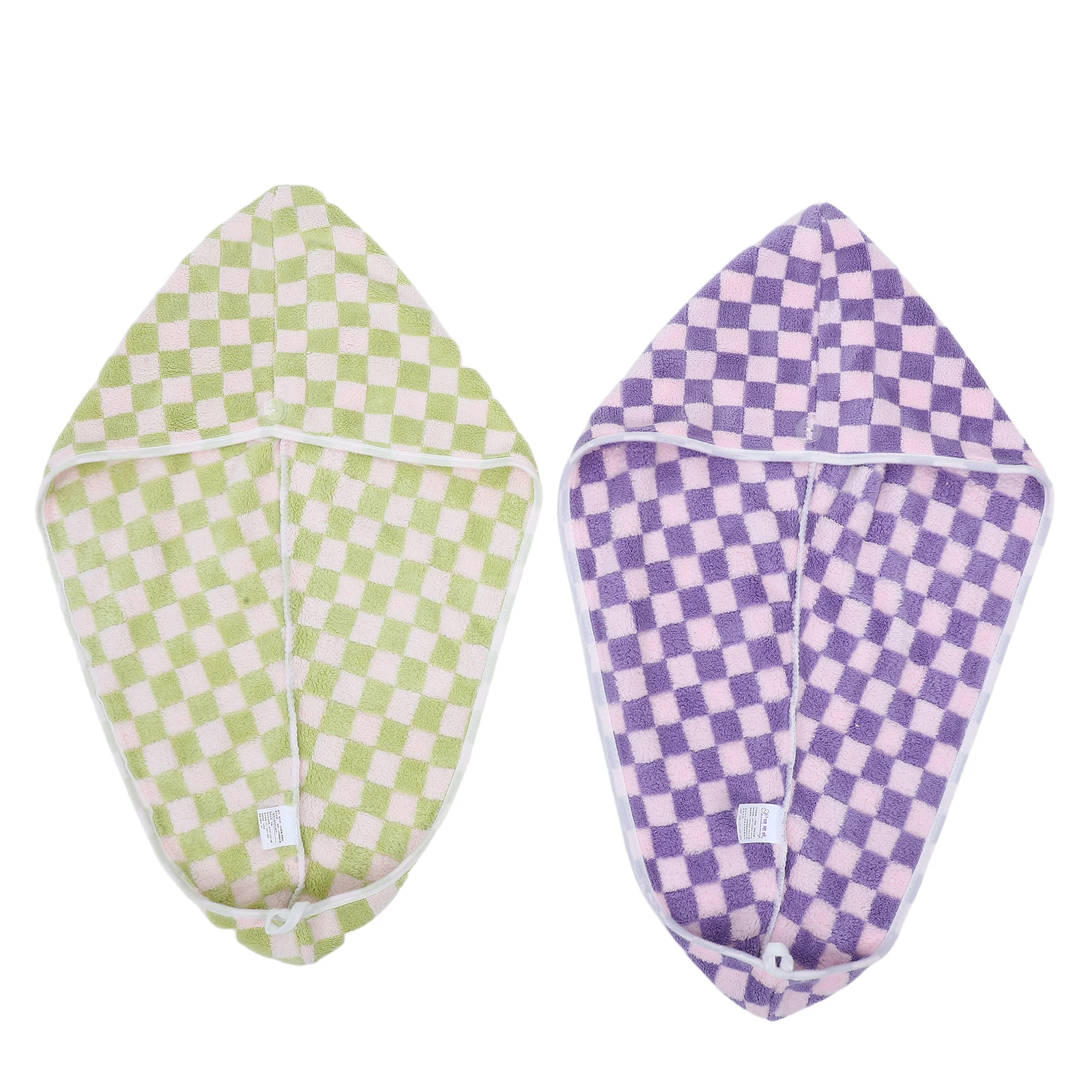 

2pcs Checkered Towels Coral Fleece Fast Absorbing Quick Dry Turban For Women Thick Fleece Head Wrap Friction-Free Hair Care