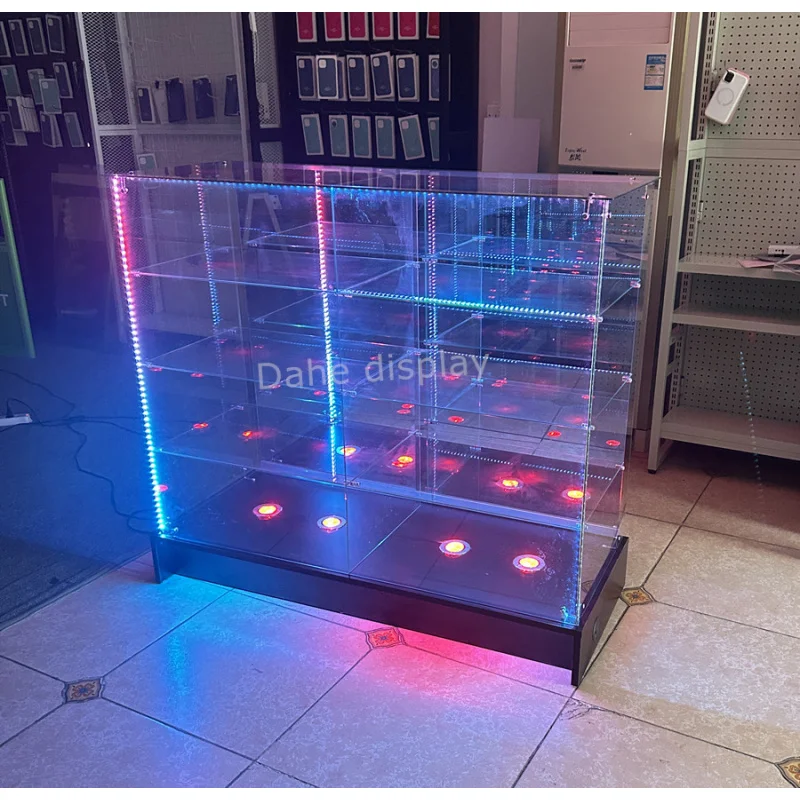 custom.RGB Led Light Glass Show Retail Store Display Showcase with Adjustable Shelves Lockable Grocery Store Display Cabine