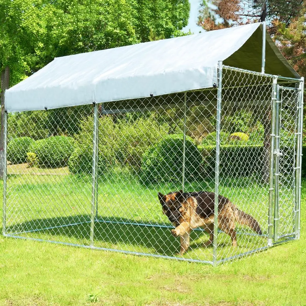

Extra-Large Heavy-Duty Outdoor Dog Kennel with Roof, Security Door, and Chain-Link Fence for Large Dogs