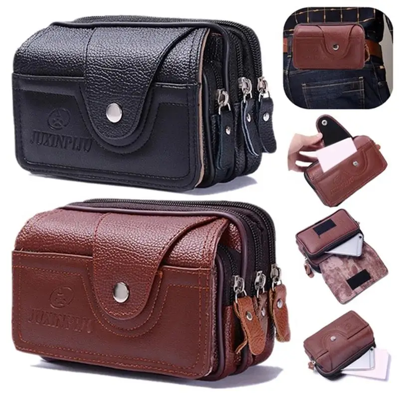 

Vintage Waist Pack Multi-Function PU Leather Phone Coin Bag Unisex The Belt Outdoor Small Wallet Men Women