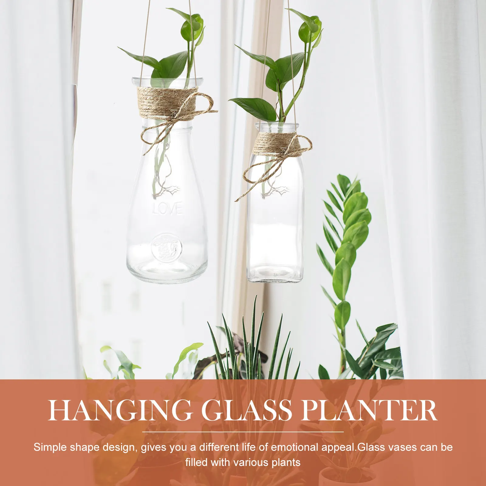 2Sets Hanging Glass Planter Terrarium for Hydroponic Plants Simple Elegant Design Home Decor Vase Air Purifying Creative Flower
