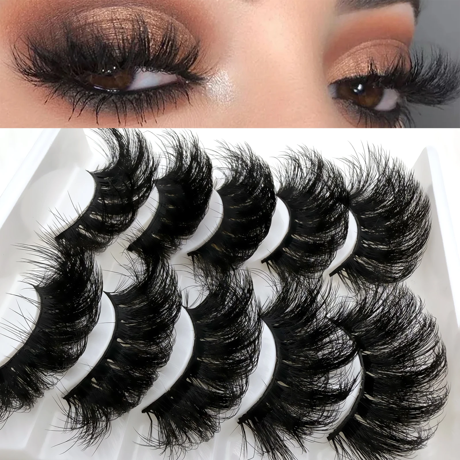 5 Paar künstliche Nerz-Wimpern, dramatisches Volumen, dicke Wimpernverlängerung, flauschige natürliche falsche Wimpern für Bühne, Cosplay, Party, Make-up