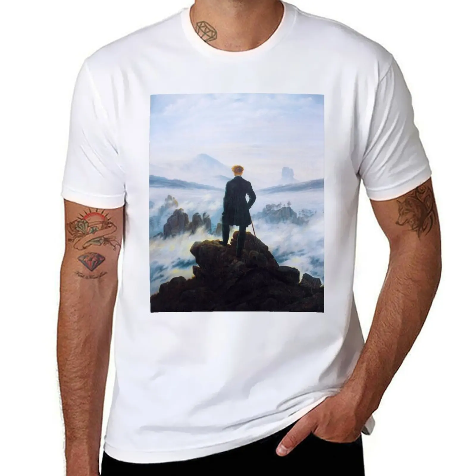 

HD Caspar David Friedrich - Wanderer 1817 T-Shirt funny t shirts dark humor t shirt custom print anime t shirts oversize T-shirt