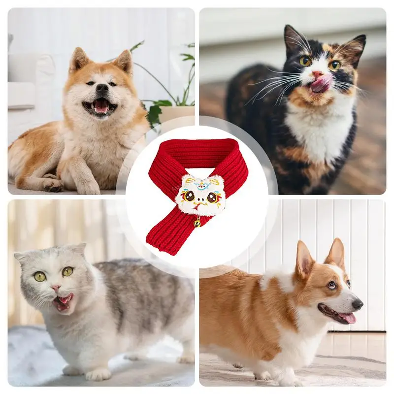 Sciarpa per cani in maglia rossa Bandana per gatti rossi Sciarpa per cani calda Bandane per animali domestici Autunno Inverno Vestito festivo Accessori per animali domestici per piccoli, medi e grandi