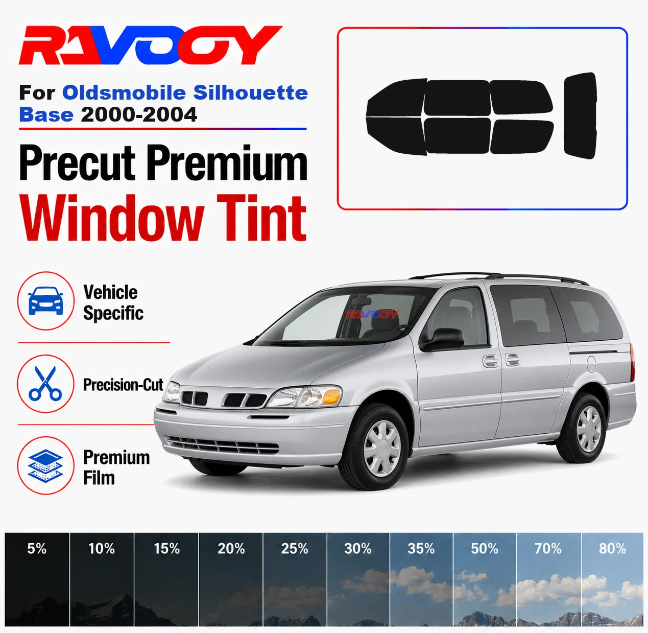 

Premium Precut Window Tint Kit Front Rear Windows Rear Windshield For Oldsmobile Silhouette Base 2000-2004 Nano Ceramic Film