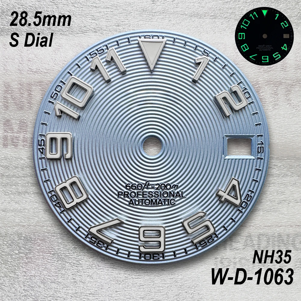 28.5 مللي متر S شعار الطلب صالح NH35/NH36/4R/7S حركة الأخضر مضيئة عالية الجودة ساعة جديدة تعديل الملحقات