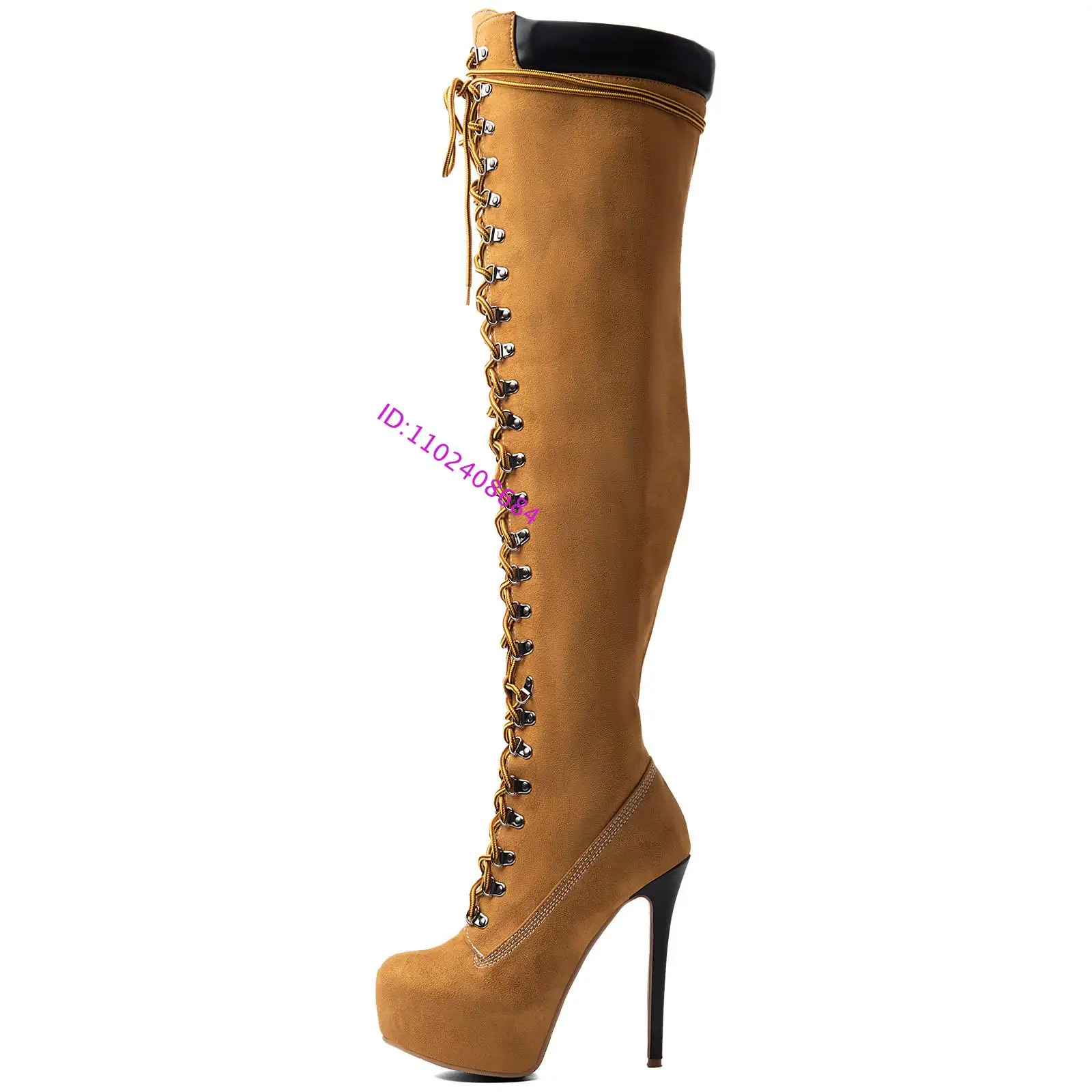 Designer Women High Heel Over The Knee Lave Up Camel Color High Platform Thigh High Boots