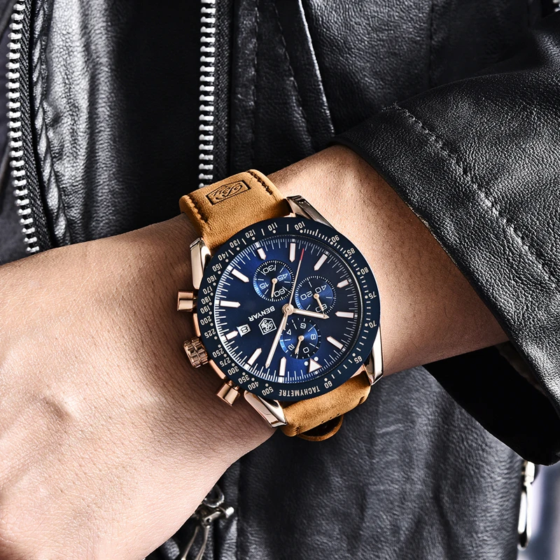 2026BENYAR Casual Sports Men Watch Luxury Waterproof Men Quartz Watches Top Brand Leather Military Chronograph Men Clock Relogio