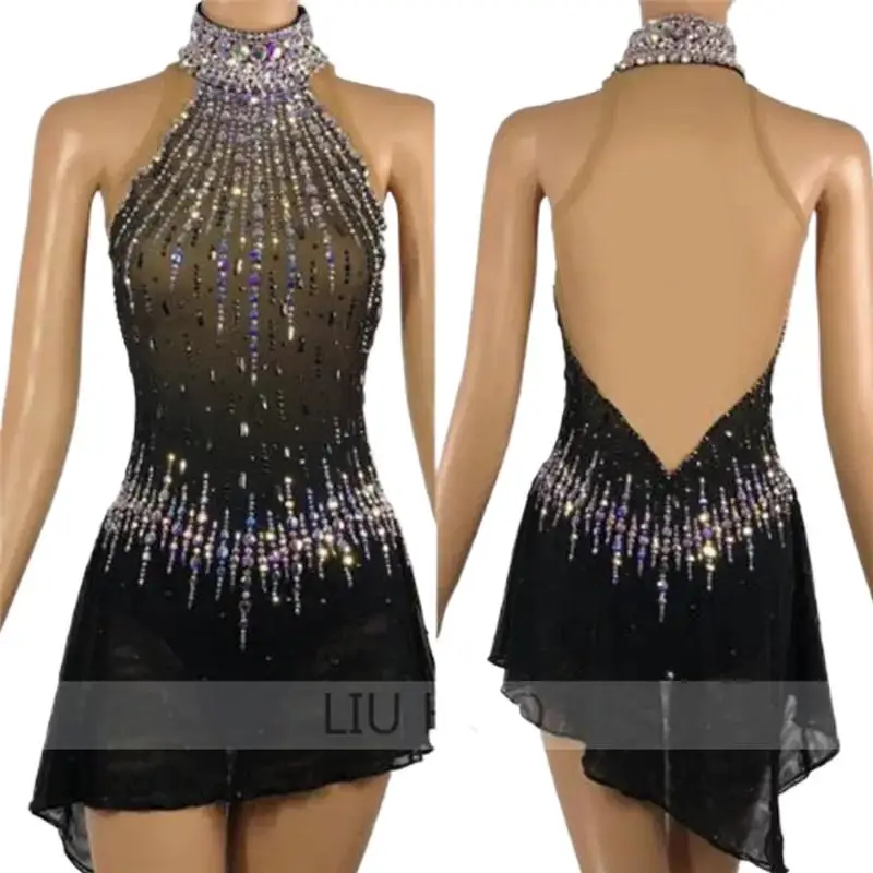 Figure Skate Black Sleeveless Dance Dress For Girls Adults And Women 피겨 스케이팅 드레스 Figure Skating Performance Costumes