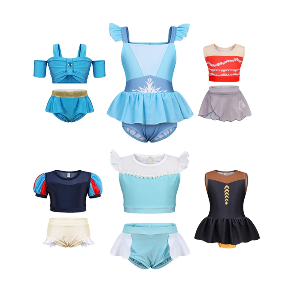 Girl Swimwear Kids Beach Swimsuit Baby Jasmine Snow White Pool Clothes Children Elsa   Anna Moana Cosplay Swim Jumpsuit 3-10T