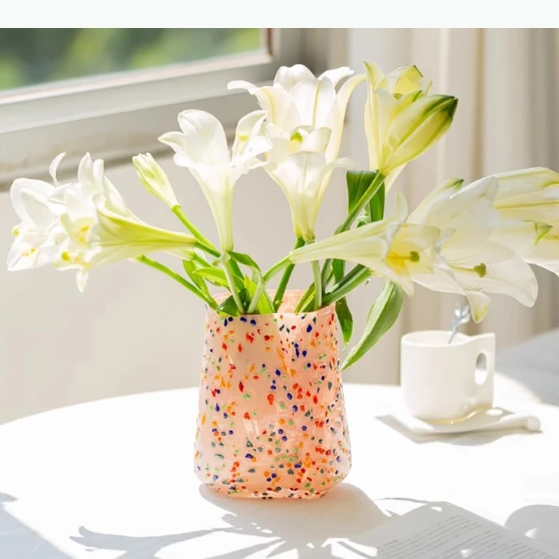 Irregular Colored Wave Point Vase Glass Retro Flower Arrangement Ware Desktop Hydroponic Vase Dried Flower Vase Home Decoration