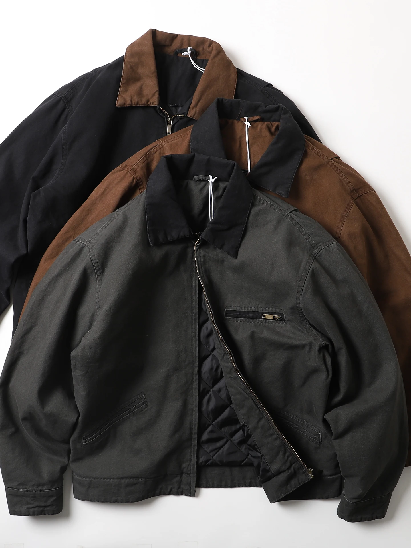 

American Retro Cotton Work Jaet Loose Fit Collared Men's Jaet Sli Casual Outerwear Warm Long Sve Zipper Closure