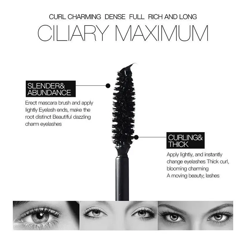 Black Curled Lashes Mascara, Alonga os Cílios, Volume Extra, Longa Duração, Impermeável, Natural, Secagem Rápida, Maquiagem Feminina