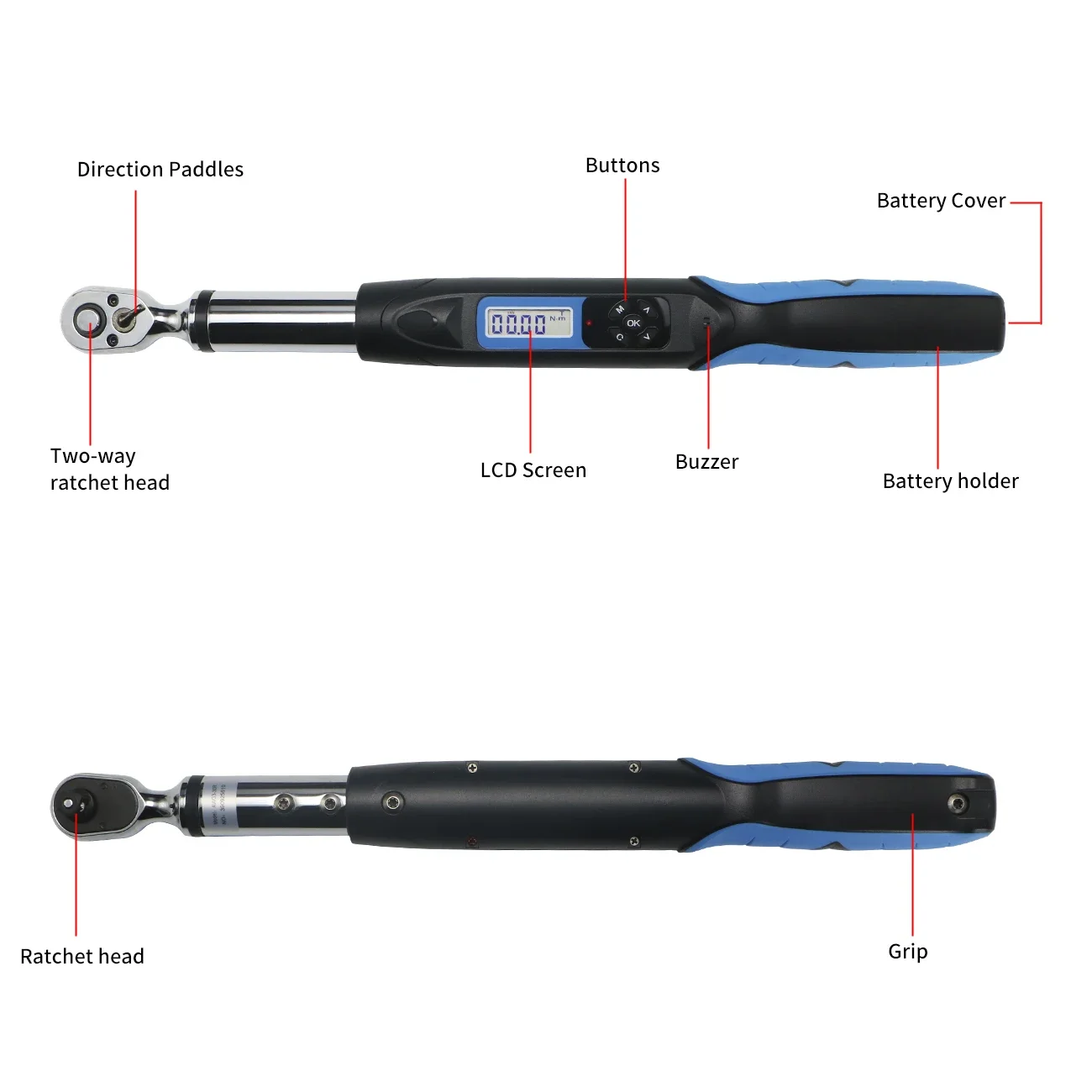 SHANHR1/2' 'Digital Torque Wrench AWG with Buzzer and LED Flash Peak/Track Mode Electric Torque Wrenches For Moto Bike Car
