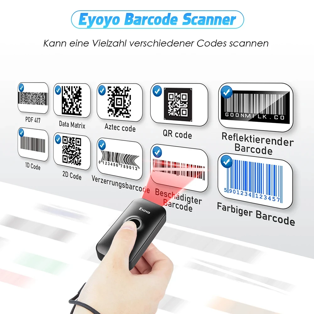 Eyoyo EY-009P Mini Handheld Wireless 1D 2D QR Code Reader Screen Scanning PDF417 Portable Bluetooth Barcode Scanner For Phone&PC