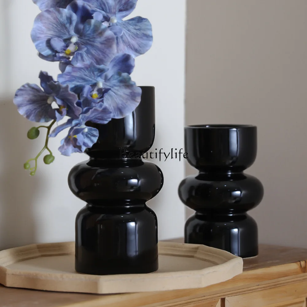 

Vintage Ceramic Vase Good-looking Black Decoration Middle and Ancient High-Grade Hydroponic Flower Container Glass