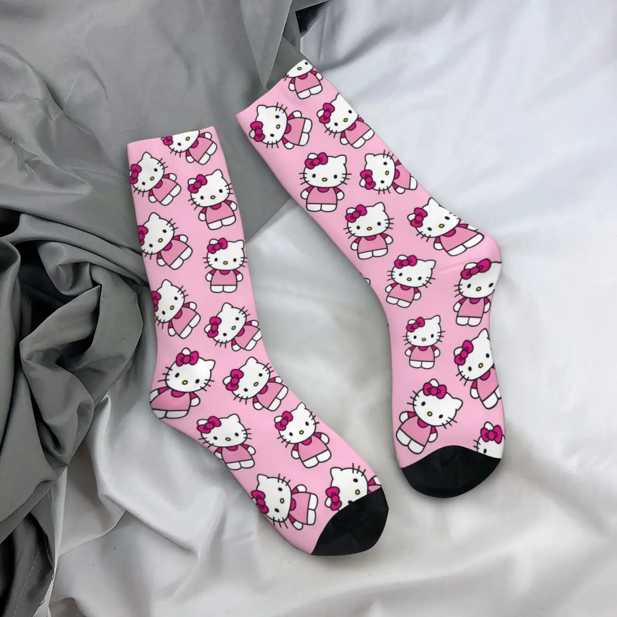 Calcetines de Hello Kitty Kawaii para hombre y mujer, medias rosas de moda, alta calidad, regalo para primavera, verano, Otoño e Invierno