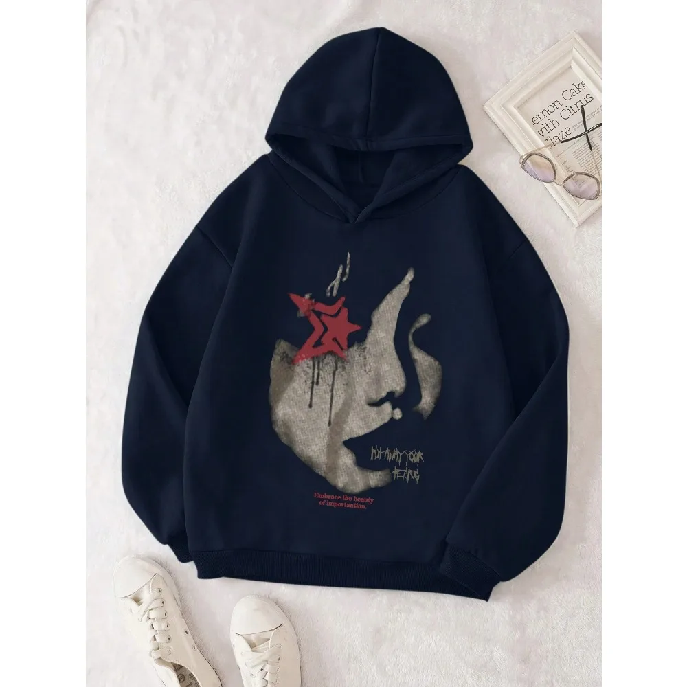 Autumn and Winter Women\'s Hooded Sweatshirt Pure Cotton Luxury Brand Slogan Character Printed Oversized Street Jumper Blackpink