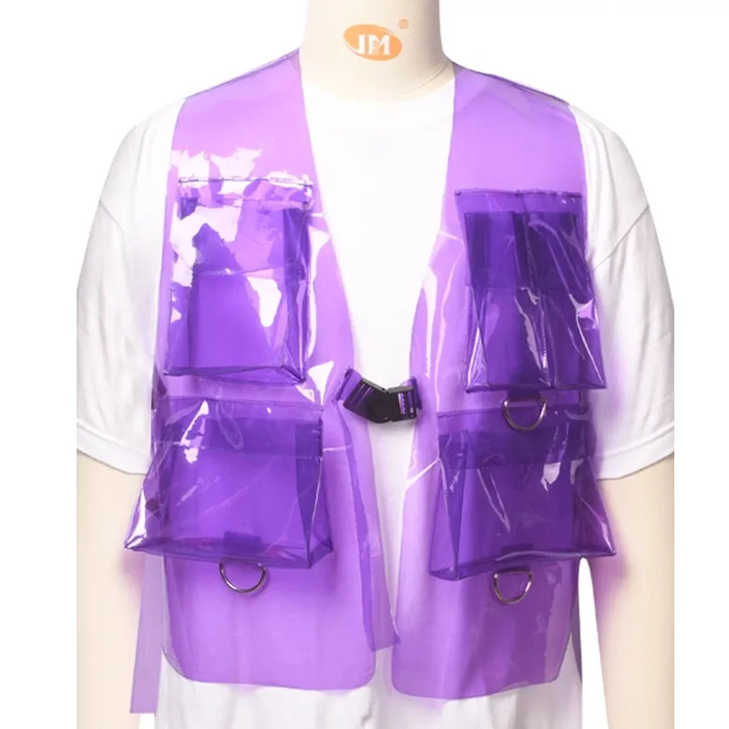 Transparent Sheer PVC Waterproof Plastic Tank Top Gloss Techwear Cargo Vest Hip Hop Live Show Dance Club Party Sexy Costumes