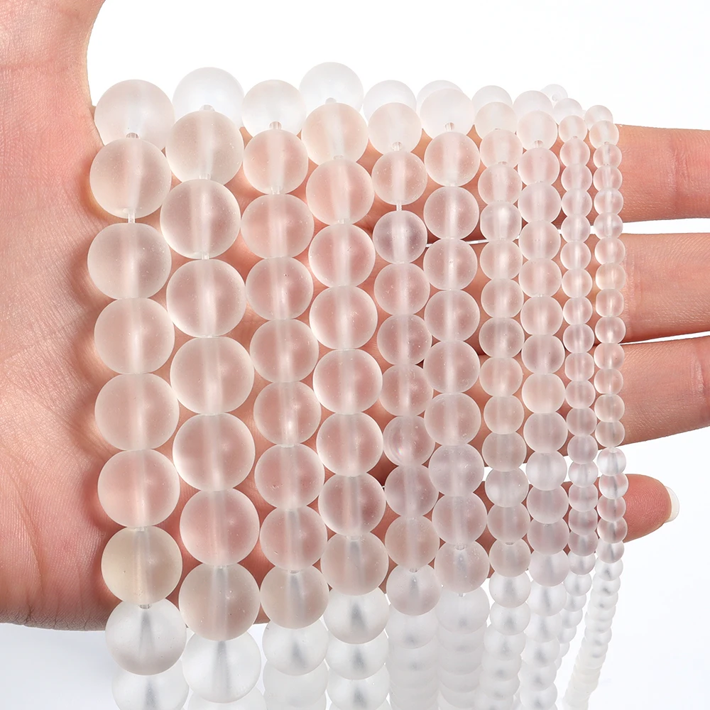 1 Strand 4/6/8/10/12mm Frosted Transparent Glass Beads Matte Round Loose Beads for Jewelry Making DIY Bracelet Accessories