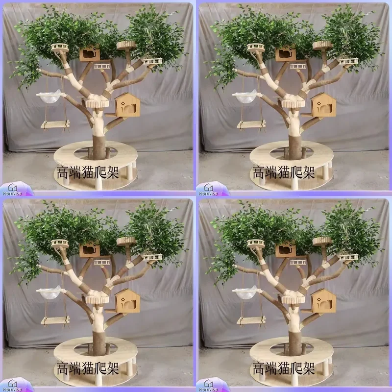 Cat Tree Tower with Scratching Posts Condo House Bed Solid Wood Multi Level Activity Center Furniture for Indoor Cats Kitten