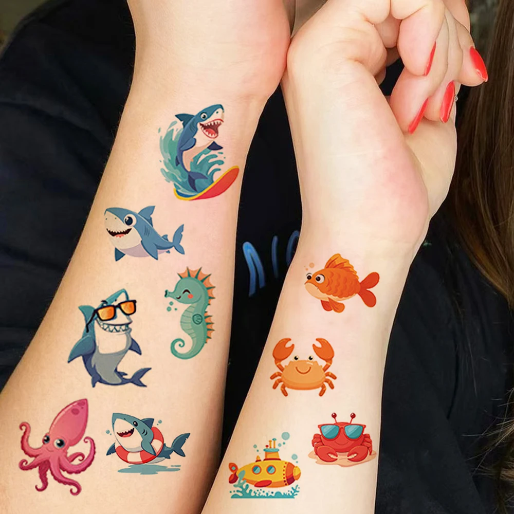 10pcs  Ocean Theme Body Stickers for Women Men Hand Shark Crabs Cartoon Tattoo Stickers for Hand Temporary Tattoo Fake Tattoo