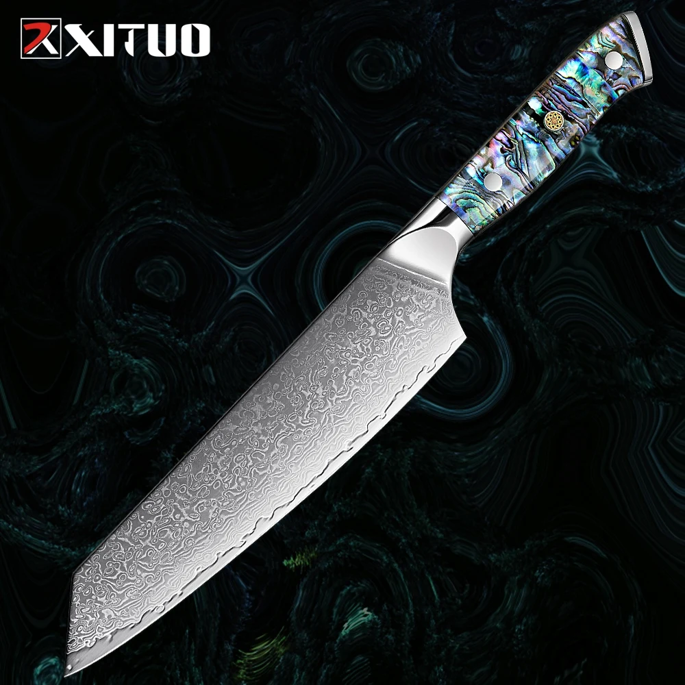 

XITUO Sharp 8 inch Kiritsuke knife Damascus VG10 Steel Profession Kitchen knives Abalone Shell Handle Cleaver Slicing knife