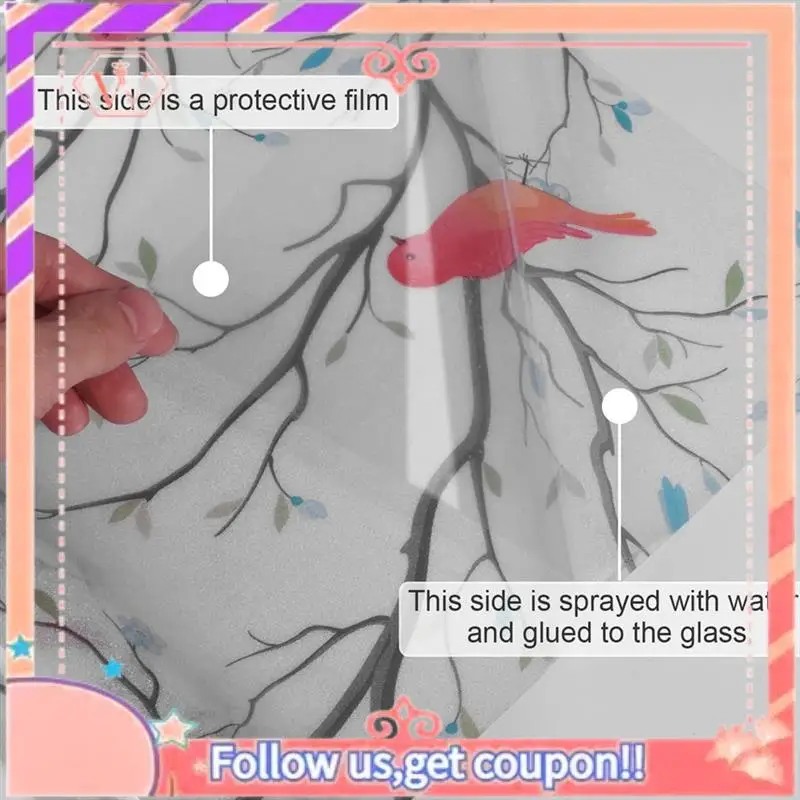 ترقية ثلاثية الأبعاد الطيور متجمد نافذة الخصوصية فيلم الزجاج الملون شباك الفيلم غير لاصق ثابت تتشبث فيلم الزجاج الزخرفية 60 سنتيمتر سهلة