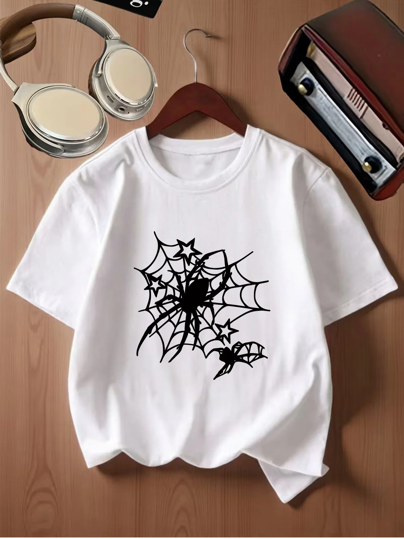 Scary Spiders And Star Spiderweb Halloween Cartoon Print Kids T Shirt Boys Girls Family Matching Summer Crew Neck Casual Tee