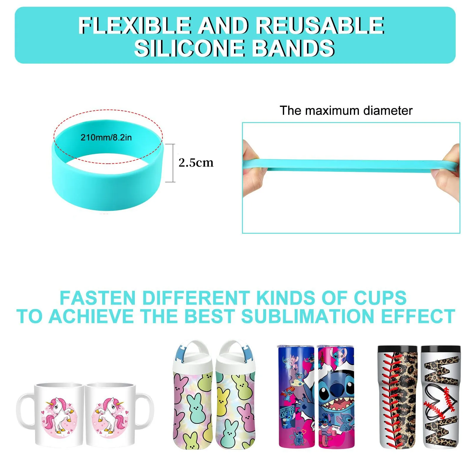 8Pcs/Set Sublimation Bands With Heat Tape Silicone Bands For Sublimation Tumbler Silicone Bands Kit Sublimation Blanks Tumbler