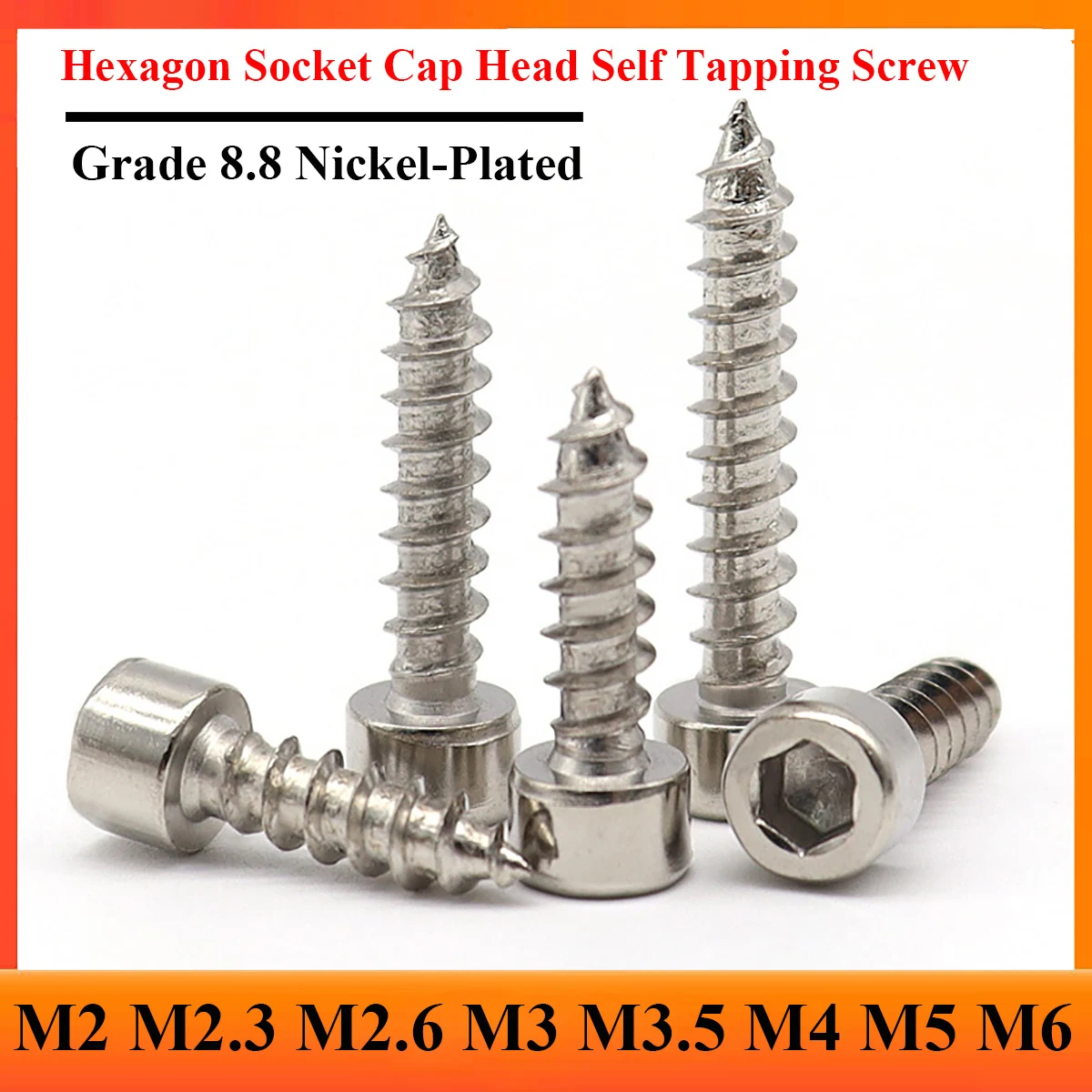 

Hex Hexagon Socket Cap Head Self Tapping Screws Nickel-Plated 8.8 Grade M2 M2.3 M2.6 M3 M3.5 M4 M5 M6 Allen Head Wood Screw