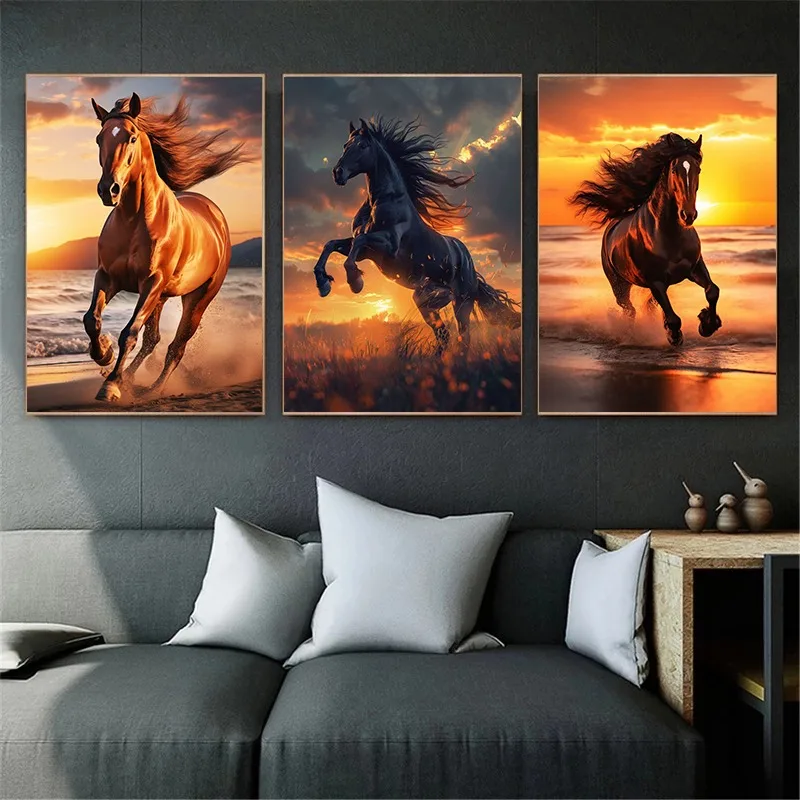 Affiche de cheval noir vintage, impressions équestres, art mural, photo, animal, paysage de cheval, peinture sur toile pour salon, décoration d'intérieur