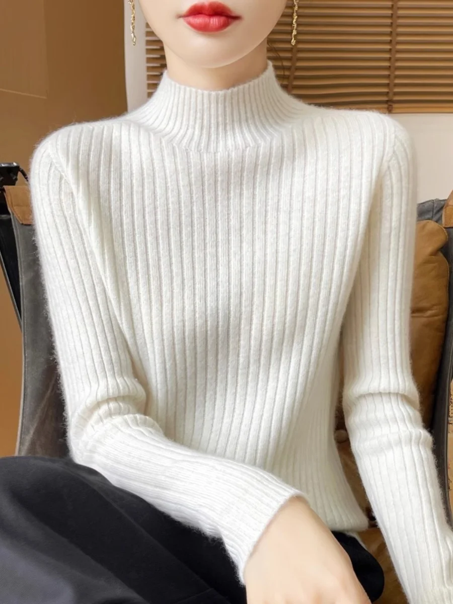 

Женский утепленный шерстяной свитер с высоким воротником, мягкий и уютный, для зимы, базовый слой, облегающий, для повседневной носки, вязаный, длинный