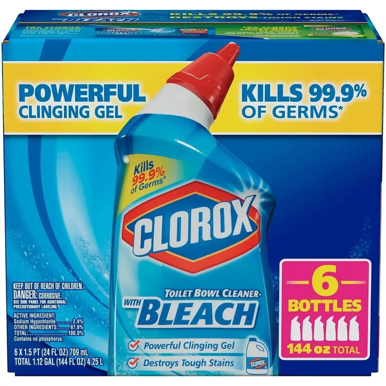 Toilet Bowl Cleaner with Bleach Gel Rain Clean 24 Fluid Ounce 6 Pack Rain Clean Scent Strong Clean Restroom