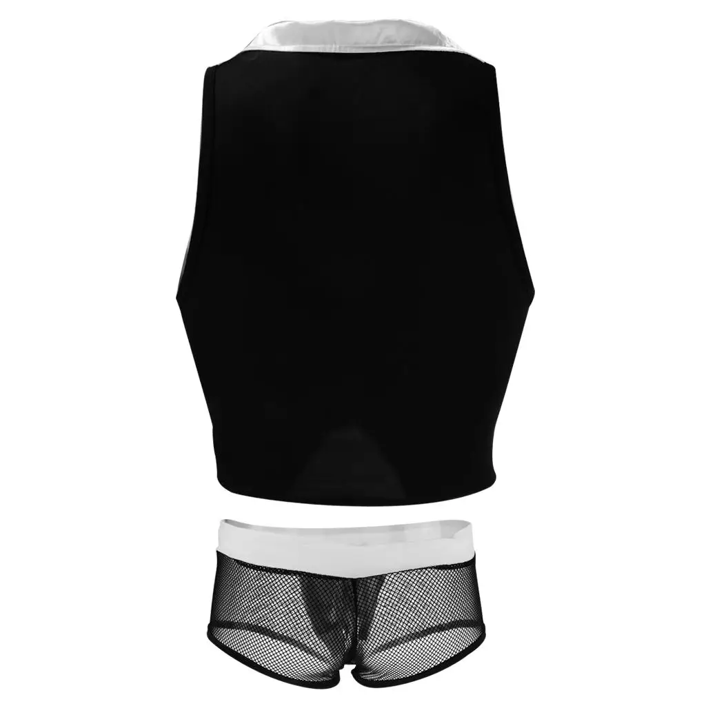 Fantasia de Garçom Masculina com Tanga de Rede, Conjunto de Performance para Traje de Dança Masculino, Vestuário de Palco