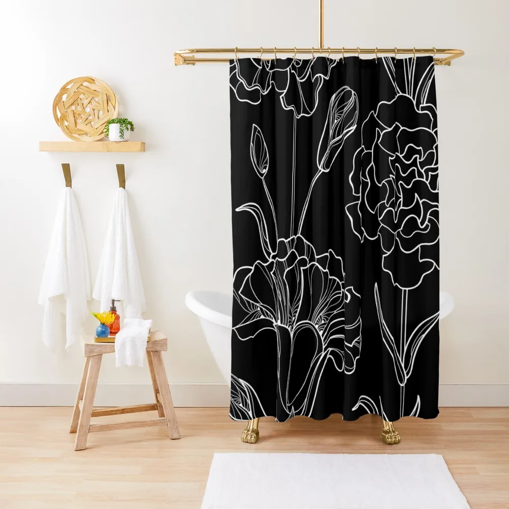 

Black and White Plant Artwork, Black and White Patterns Shower Curtain Waterproof Fabric Bathroom For Bathrooms Curtain