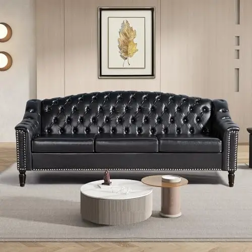Mid-Century Modern Leather Couch, 80