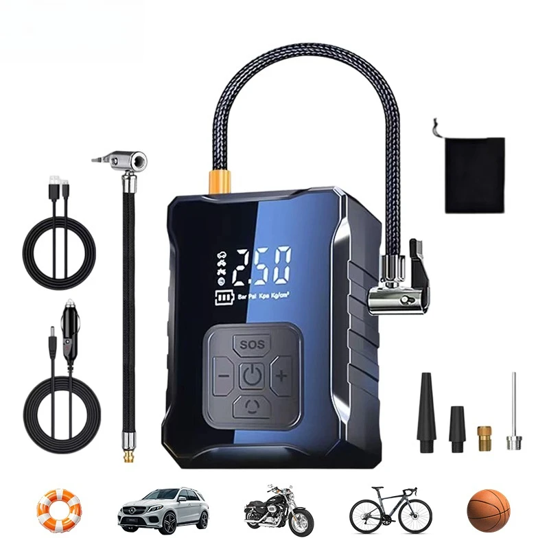 Car Tires Portable 150 PSI Air Pump with LED Lights 타이어공기주입기 차량용 Wired and Wireless Models