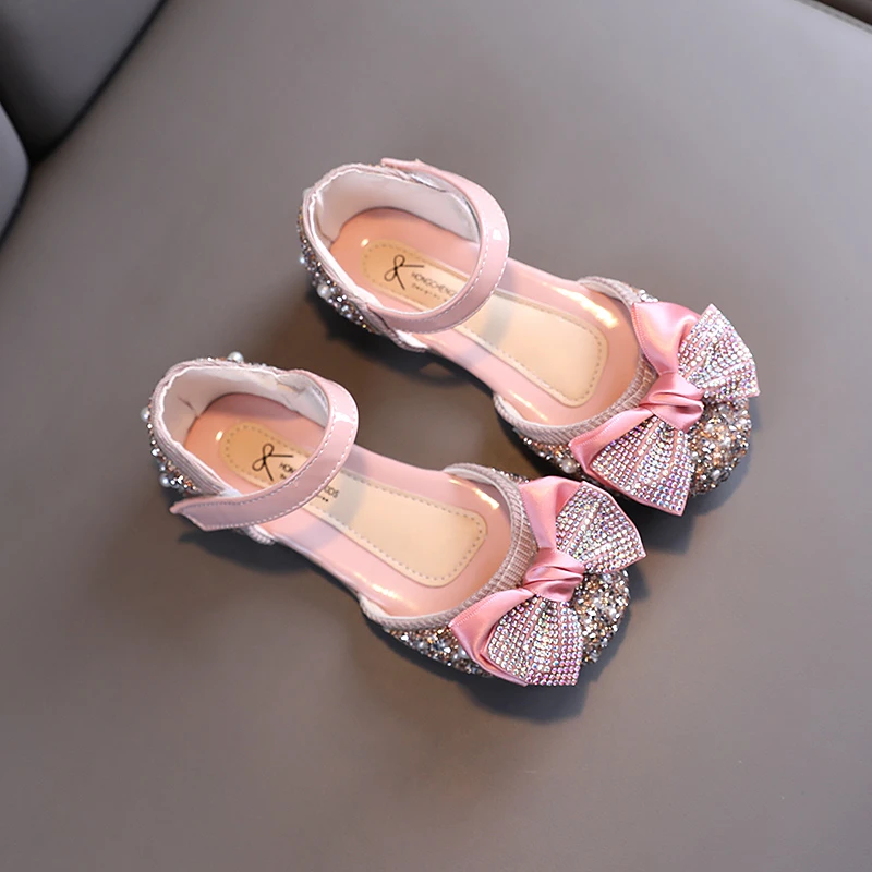 Kids Princess Shoes Luxurious Party Wedding Sequins 21-30 Infant Girl\'s Mary Janes Glitter Fashion Pink Green Children Flats