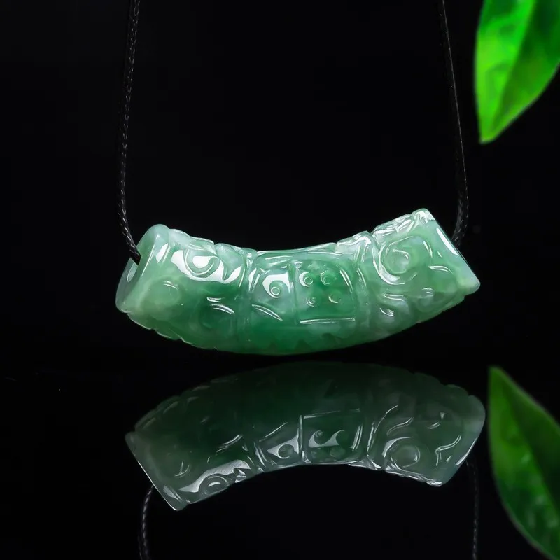 Jade Carved Repeating Pattern Curved Tube Lulu Tong Pendant Accessories, Couple's Handmade Rope Necklace Jewelry