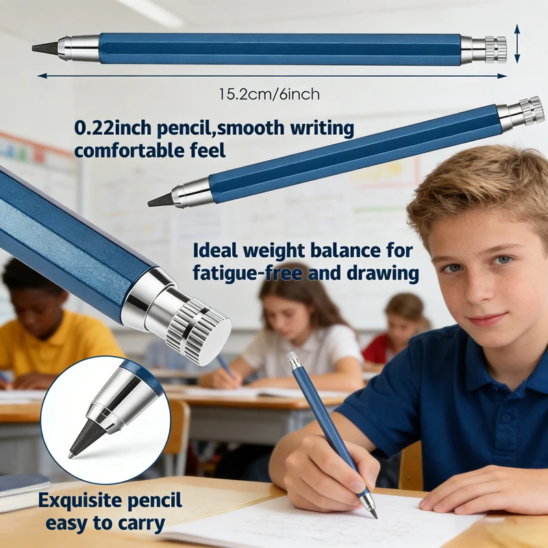 

Металлический механический карандаш 5,6 мм и сменные стержни 2B/4B/6B/8B для письма, рисования, скетчинга, комиксов, дизайна, автоматический карандаш