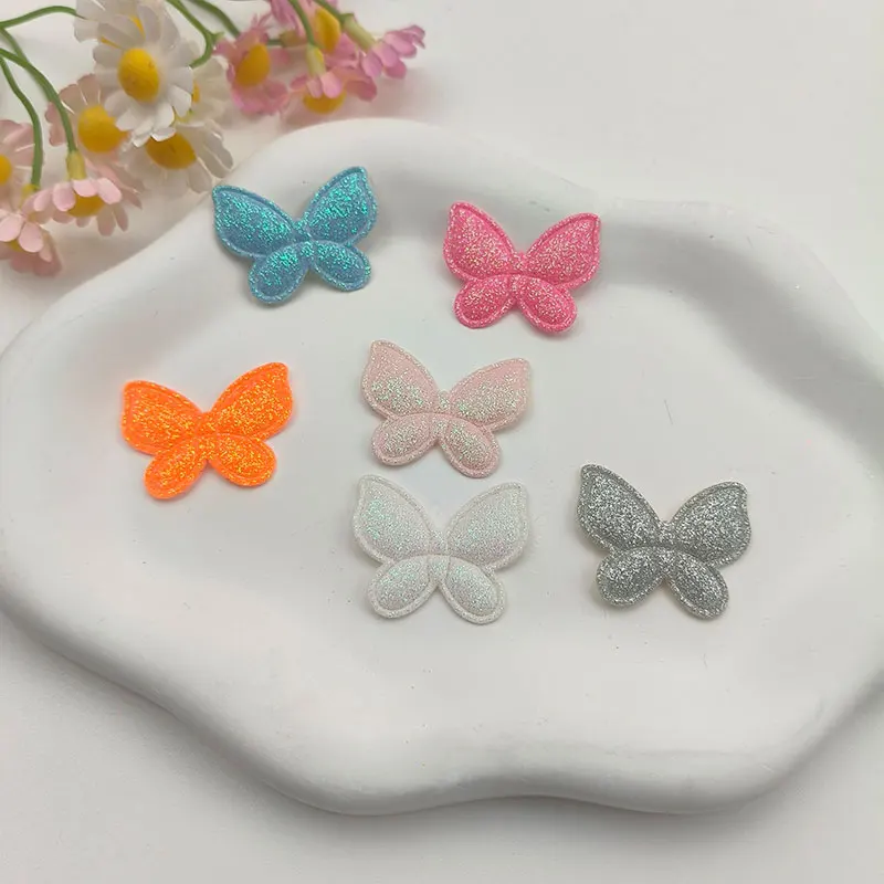 60 Stück gepolsterte Glitzer-Schmetterlings-Applikationen für Kopfbedeckungen, Haarspangen, Zubehör, Hüte, Taschen, Geschenkverpackungen, Dekorationsaufnäher – Detail 1