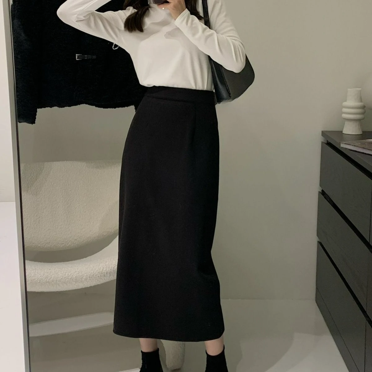 

Woolen Skirt Autumn and Winter 2025 New Fashion Straight Skirt High Waist Versatile and Thin Split Skirt