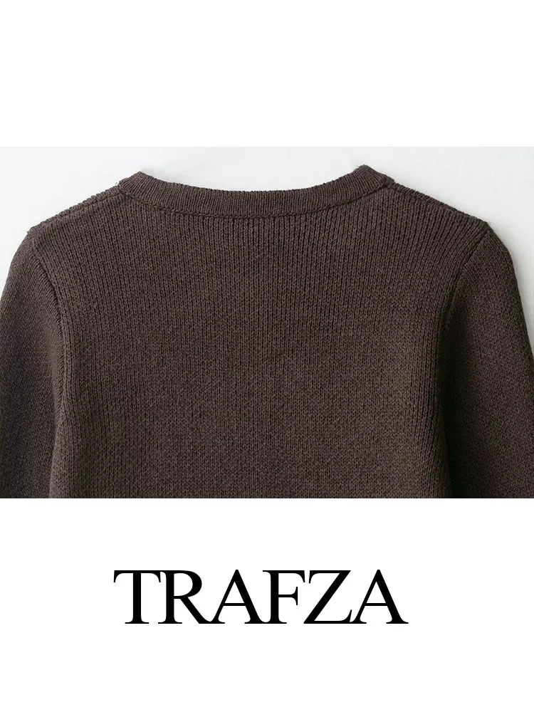 

TRAFZA Female Autumn Casual Loose Cardigans Solid O-Neck Tassel Decoration Button Women Fashion Long Sleeves Sweater Coats