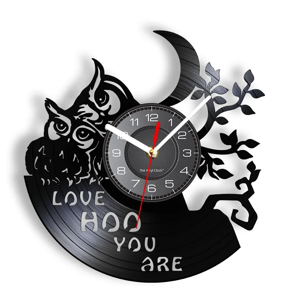 

Baby Owls Home Decor Wall Clock Owl Saying Love Hoo You Are Wall Art Vintage Vinyl Record Clock Nursery Kid Room Animals Clock