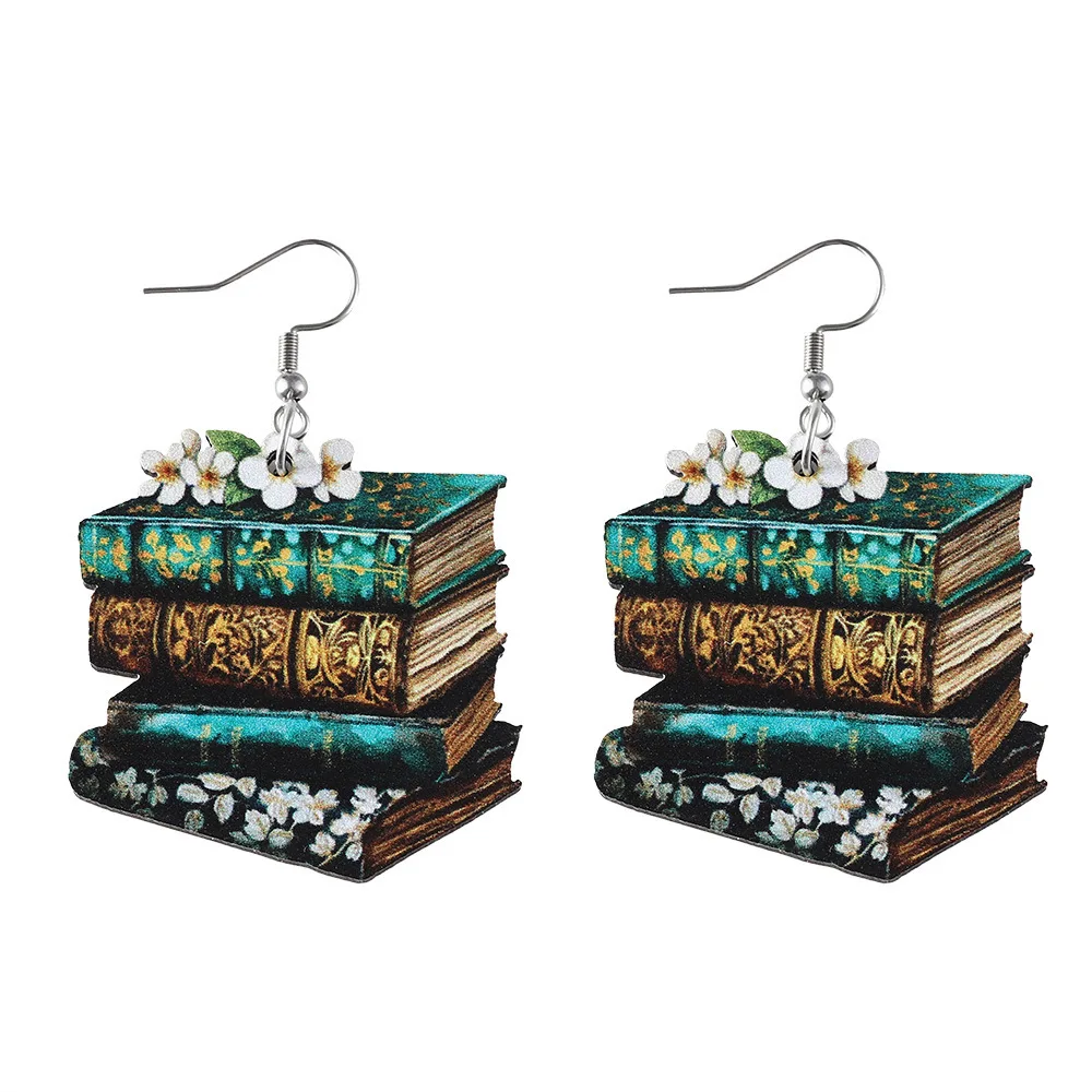 New Graduation Season Open Season Library Book Pendant Earrings for Teachers and Students Wooden Earrings Gifts