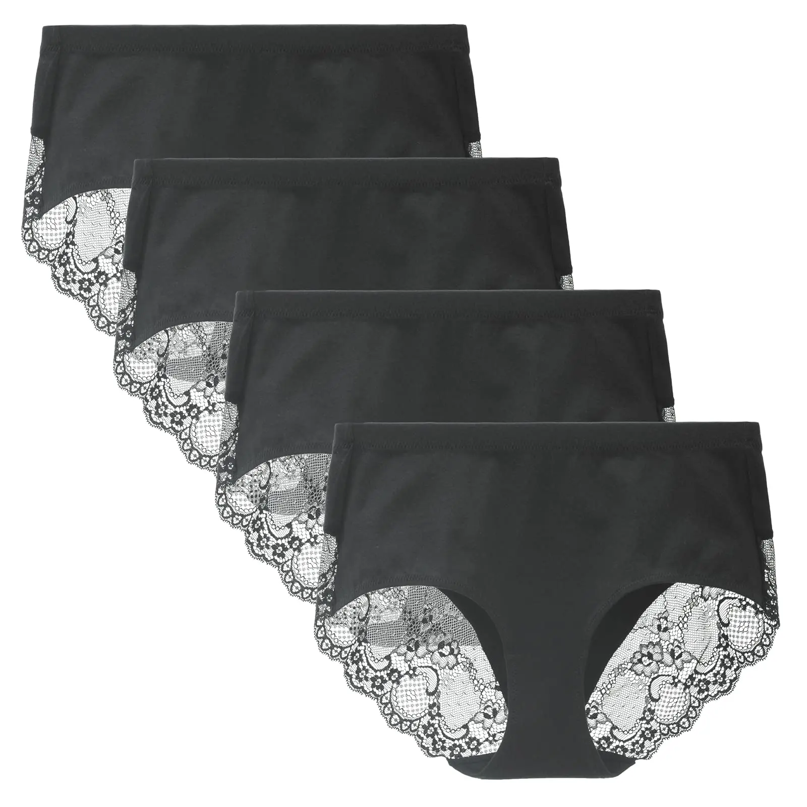 

Women's 4 Pack Combed Cotton Breathable High Rise Lace Full Coverage Brief Panty Underwear